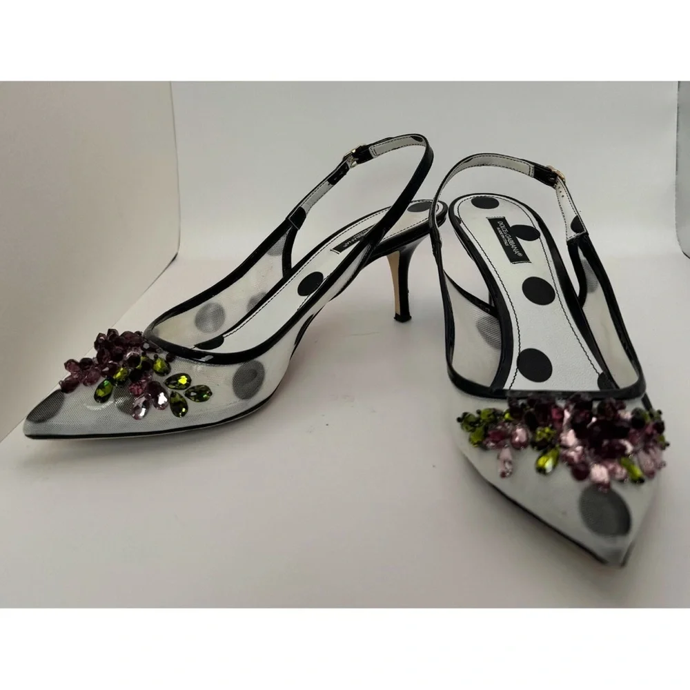 Dolce & Gabbana Crystal Embellished Polka Dot Slingback Heels - Picture 6 of 12